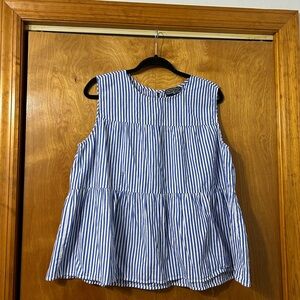 Duffield Lane Blue and White Striped Sleeveless Tiered Tank